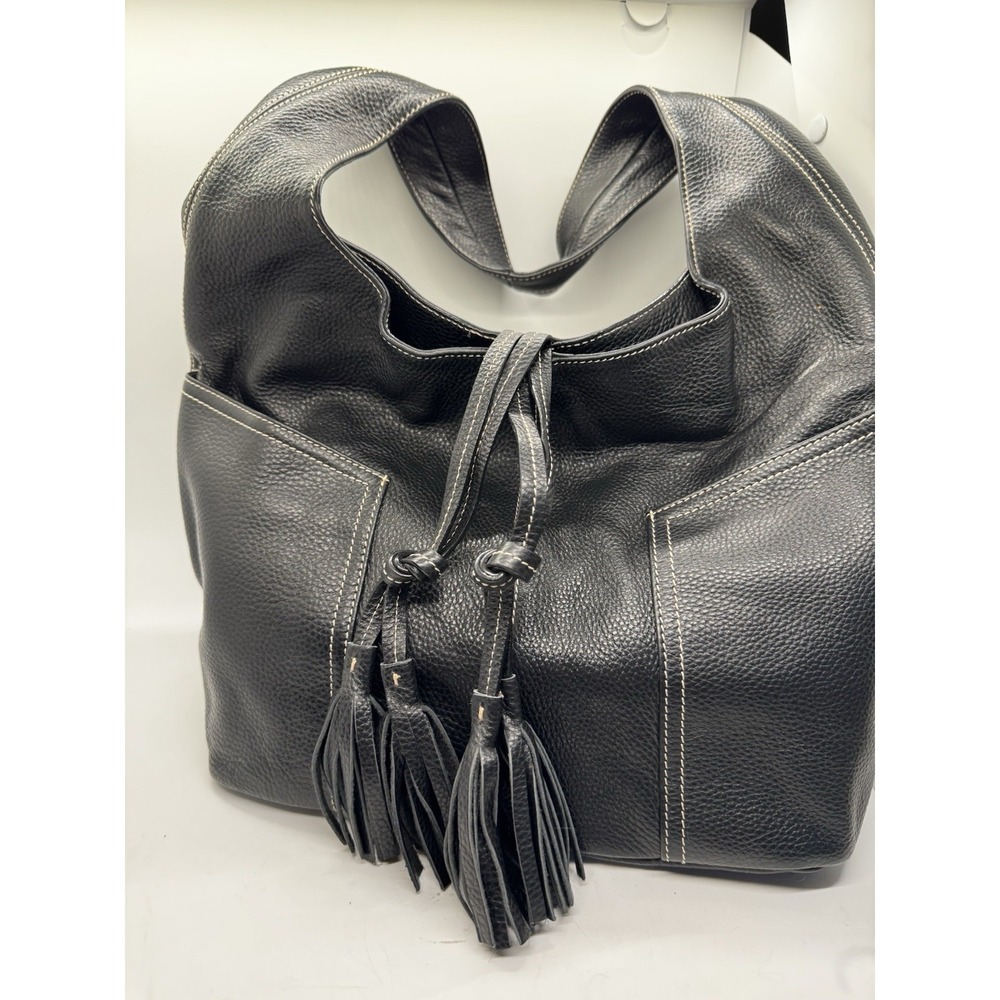 Laggo Black Pebbled Leather Tassle Hobo Bag 15x11x5 NWOT PT3